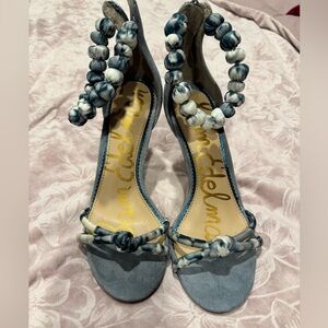 Sam Edelman Blue and Cream Heeled Sandals